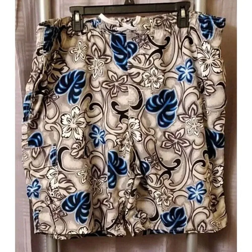 OCEAN PACIFIC Swim Trunks Men's Extra Large Gray Bathing Suit Cargo Pockets Logo